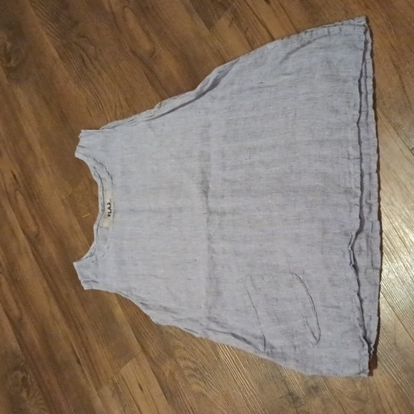 Flax Blue White Grid Linen A Line Tank Top Blouse A36 - Picture 1 of 6